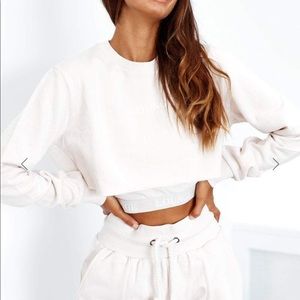 Cream Lounge Apparel cropped sweater/bralette set